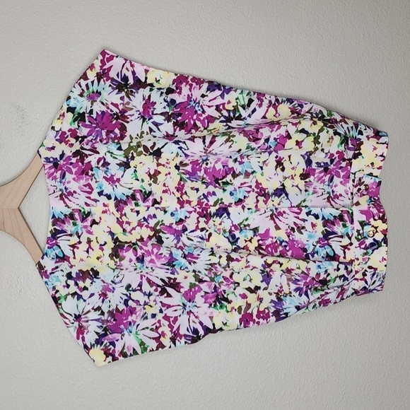 CAbi Eden Floral Multicolor Shortsleeve Wrap Top - Picture 7 of 10